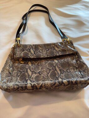 Lara P Paul Snakeskin Leather Multi Compartment Flap Shoulder Bag Orig.$480.